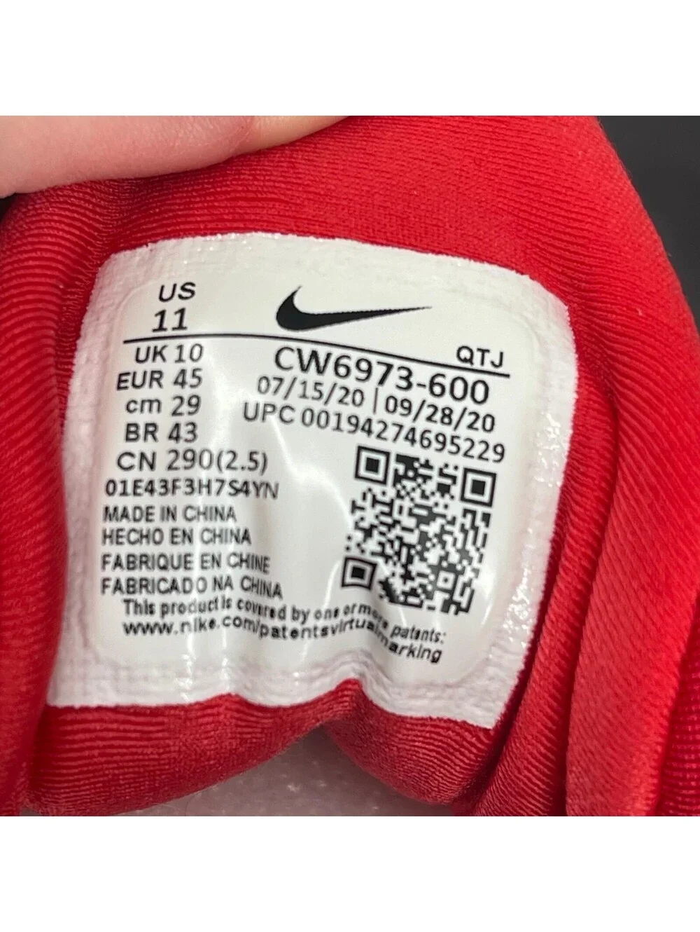 Nike Air VaporMax Plus Men’s Size 11 University Red Triple Red CW6973-600